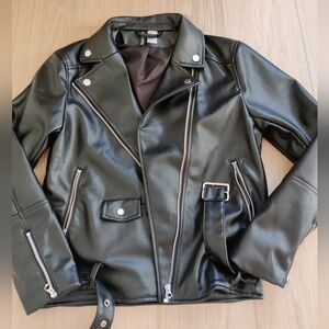 H&M faux leather oversized moto jacket
